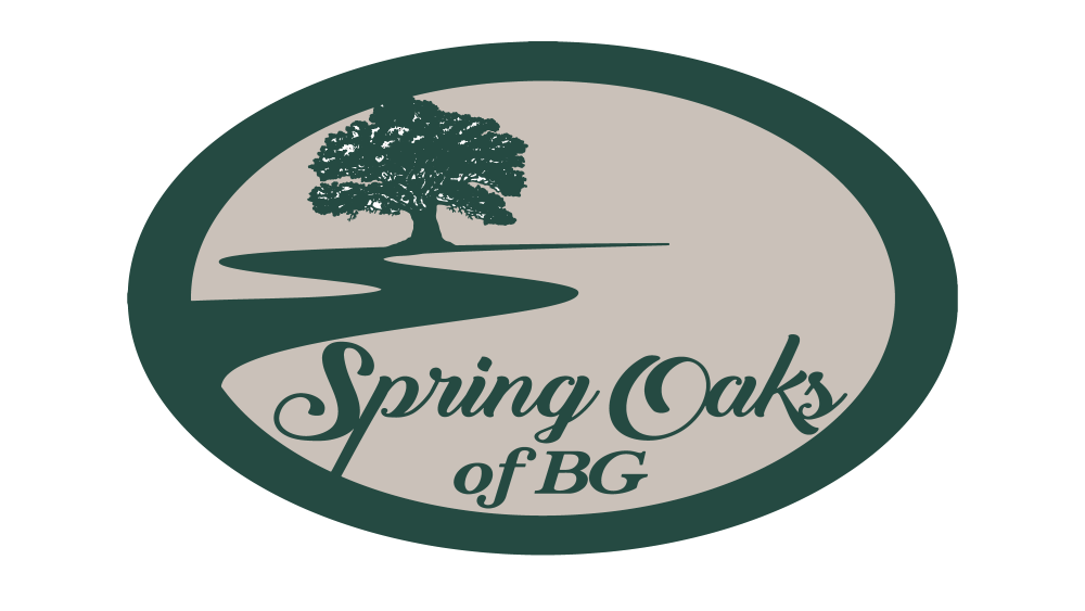 A logo with a tree and the words "Spring Oaks of BG".